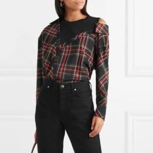 Maje Plaid Shirt Lazak Deconstructed Assymetrical - Picture 3 of 16